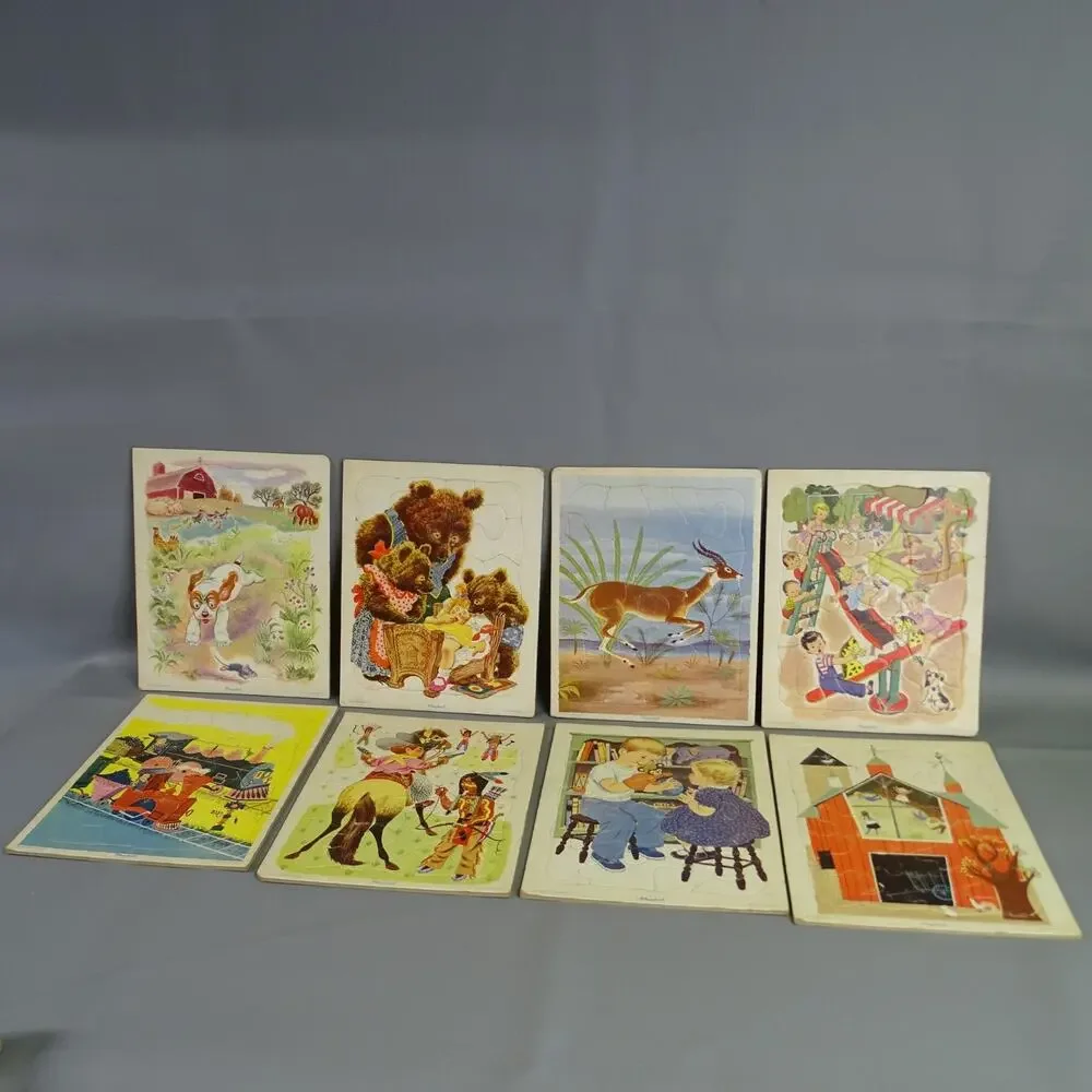 Vintage 1950's Playskool Golden Books Press Inc Puzzle Lot of 8 Original Box
